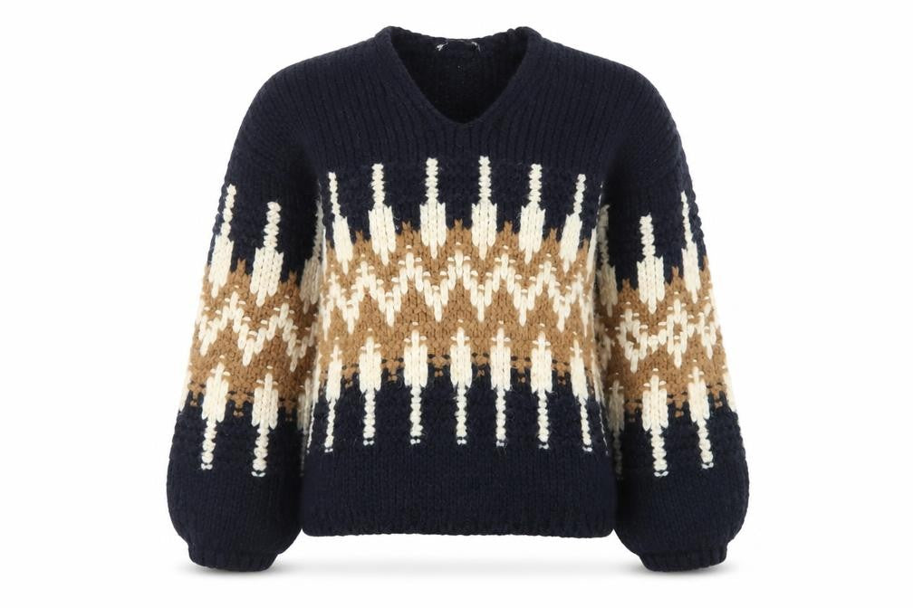 Front view of Zara women’s multicoloured v-neck chunky knit jumper, size S