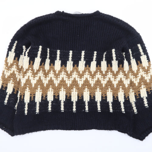 ZARA Womens Multicoloured V-Neck Chunky Knit Jumper Size S