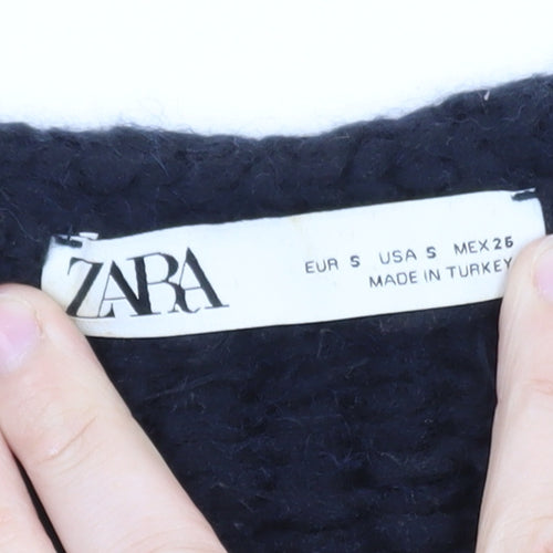 ZARA Womens Multicoloured V-Neck Chunky Knit Jumper Size S