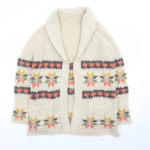 Miss Selfridge Women Beige Fair Isle Chunky Knit Cardigan S