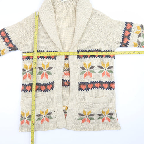 Miss Selfridge Women Beige Fair Isle Chunky Knit Cardigan S