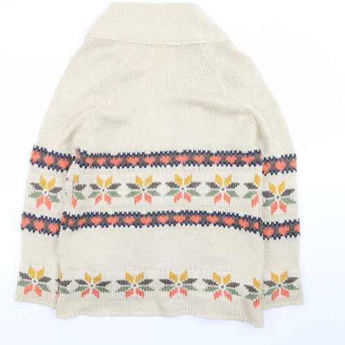 Miss Selfridge Women Beige Fair Isle Chunky Knit Cardigan S