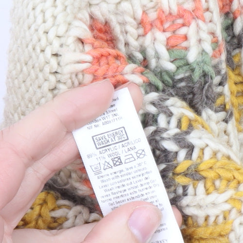 Miss Selfridge Women Beige Fair Isle Chunky Knit Cardigan S