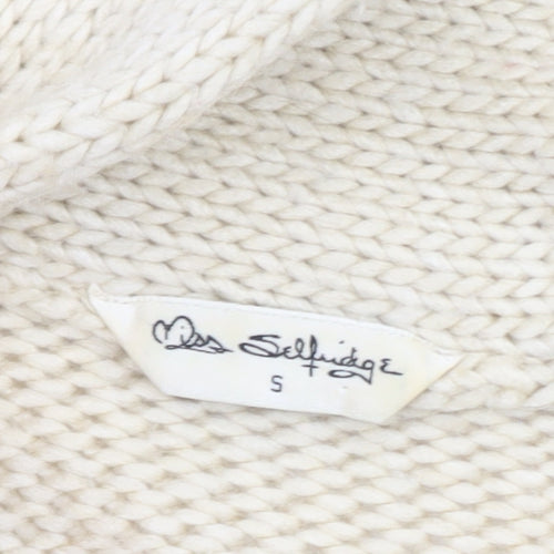 Miss Selfridge Women Beige Fair Isle Chunky Knit Cardigan S