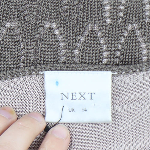 Next Women’s Brown Floral Embroidered Cardigan UK 14 Scoop Neck