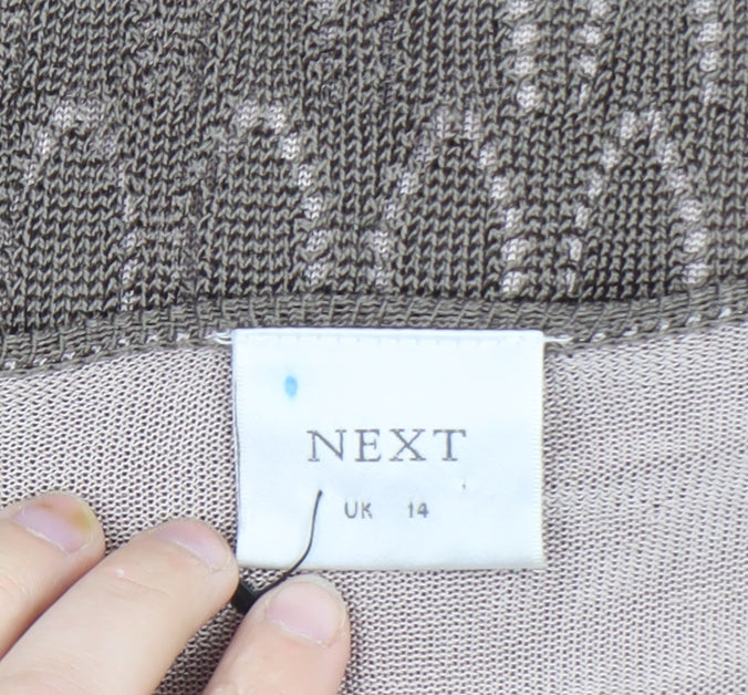 Next Women’s Brown Floral Embroidered Cardigan UK 14 Scoop Neck