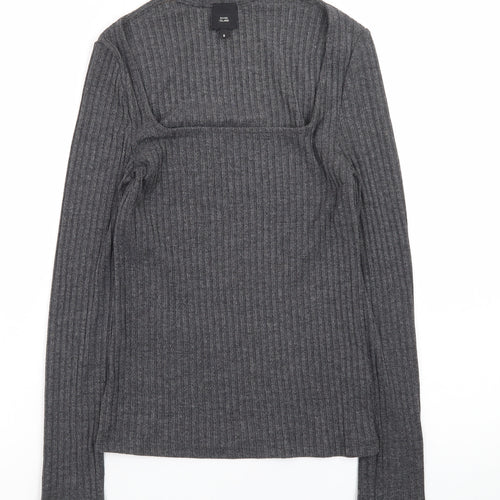 River Island Women’s Grey High Neck Ribbed Knit Jumper Size 8