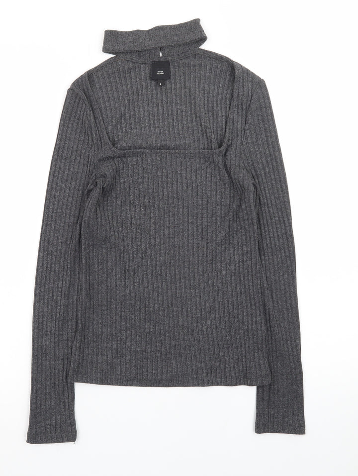 River Island Women’s Grey High Neck Ribbed Knit Jumper Size 8
