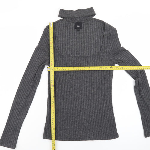 River Island Women’s Grey High Neck Ribbed Knit Jumper Size 8