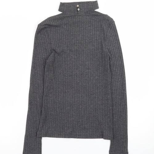 River Island Women’s Grey High Neck Ribbed Knit Jumper Size 8