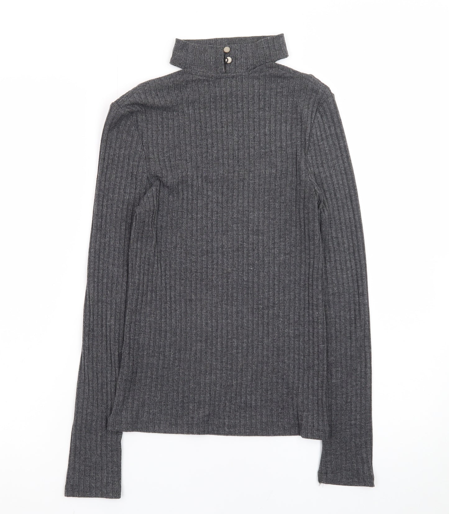 River Island Women’s Grey High Neck Ribbed Knit Jumper Size 8