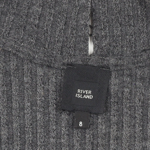 River Island Women’s Grey High Neck Ribbed Knit Jumper Size 8