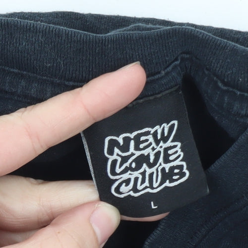 New Love Club Men's Black Funny Graphic Ring Spun Cotton T-Shirt L