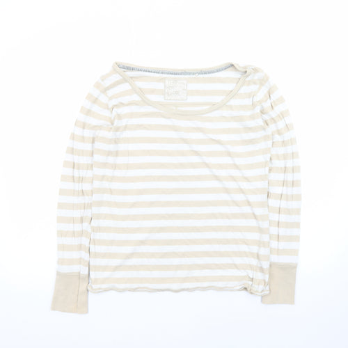 Fat Face Women's Beige Striped Long Sleeve Cotton T-Shirt Size 14