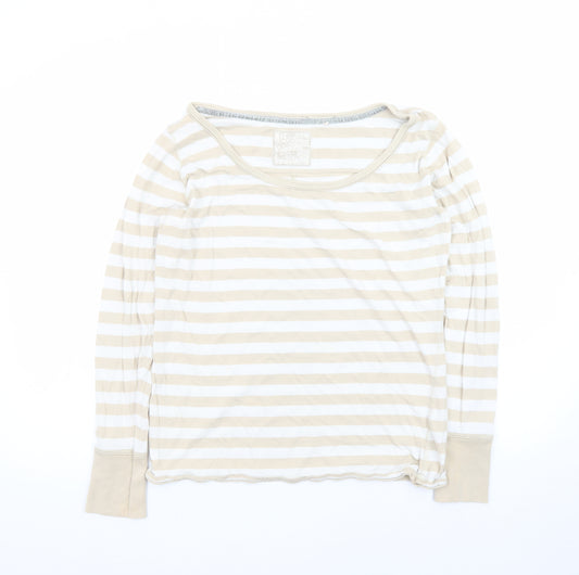 Fat Face Women's Beige Striped Long Sleeve Cotton T-Shirt Size 14