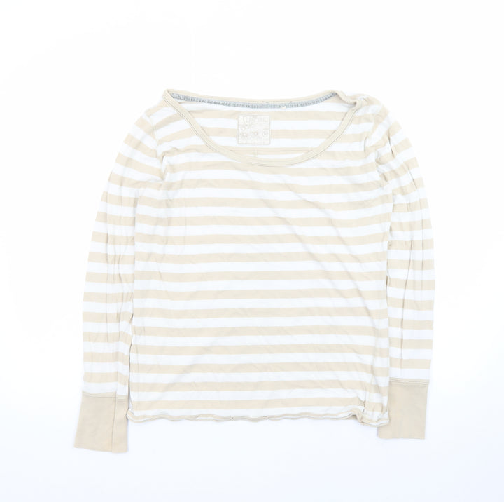 Fat Face Women's Beige Striped Long Sleeve Cotton T-Shirt Size 14