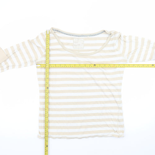 Fat Face Women's Beige Striped Long Sleeve Cotton T-Shirt Size 14