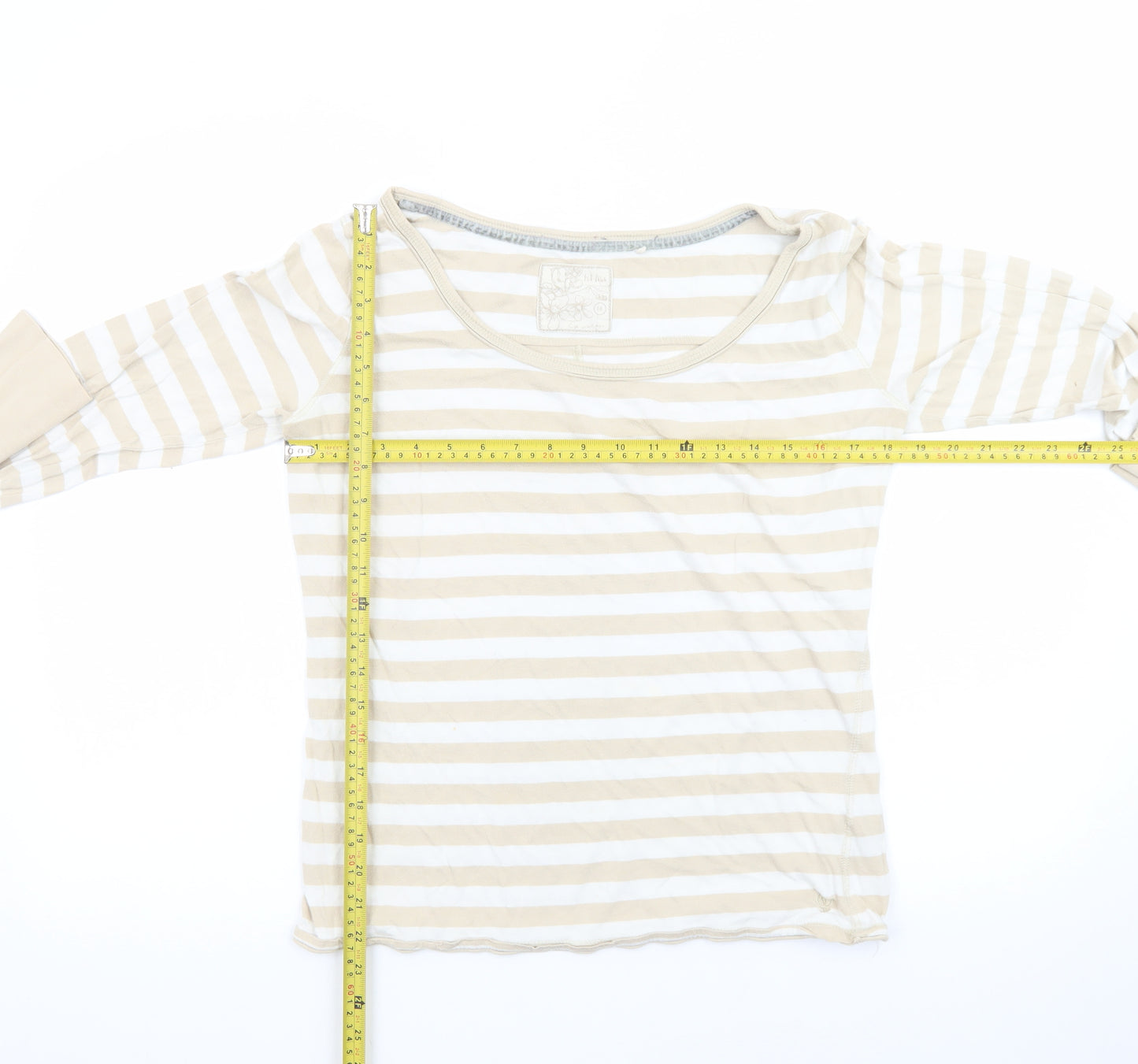 Fat Face Women's Beige Striped Long Sleeve Cotton T-Shirt Size 14