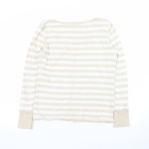 Fat Face Women's Beige Striped Long Sleeve Cotton T-Shirt Size 14