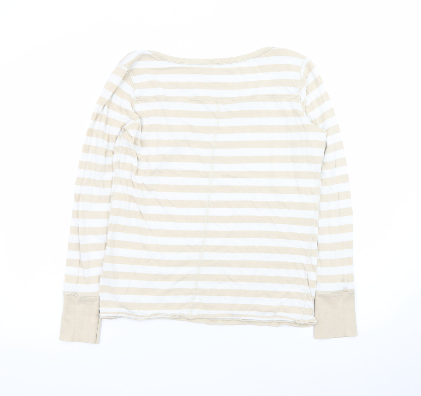 Fat Face Women's Beige Striped Long Sleeve Cotton T-Shirt Size 14