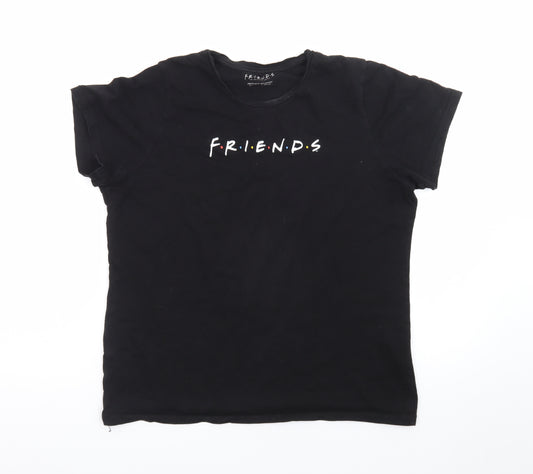 FRIENDS Womens Black Cotton T-Shirt Size 10 Short Sleeve Crew Neck
