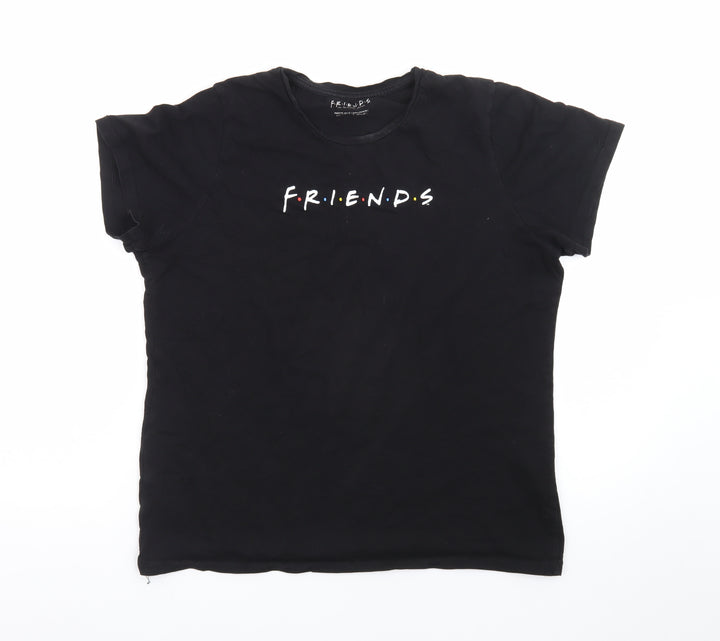 FRIENDS Womens Black Cotton T-Shirt Size 10 Short Sleeve Crew Neck