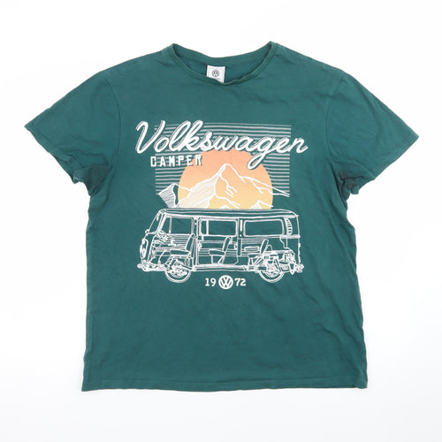Volkswagen Men's Green XL Retro Camper Graphic T-Shirt