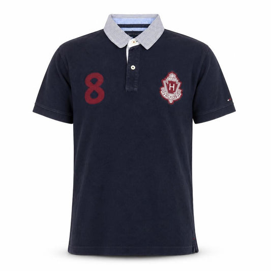 Front view of Tommy Hilfiger Men's Blue L Polo Shirt Embroidered Logo Preppy Style