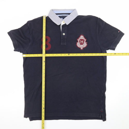 Tommy Hilfiger Men's Blue L Polo Shirt Embroidered Logo Preppy Style