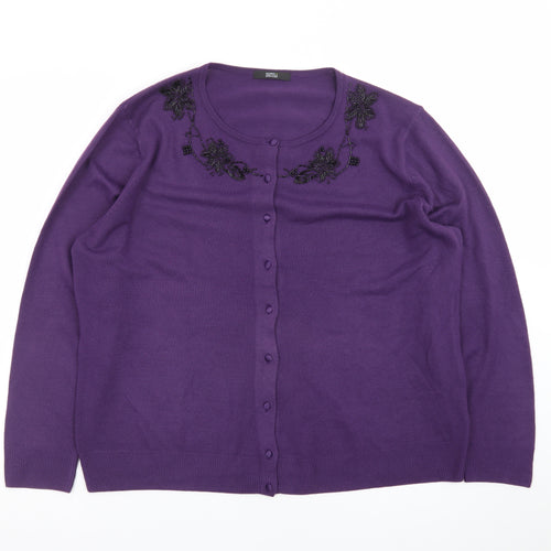 Marks and Spencer Women's Purple Beaded Crew Neck Cardigan Size 22
