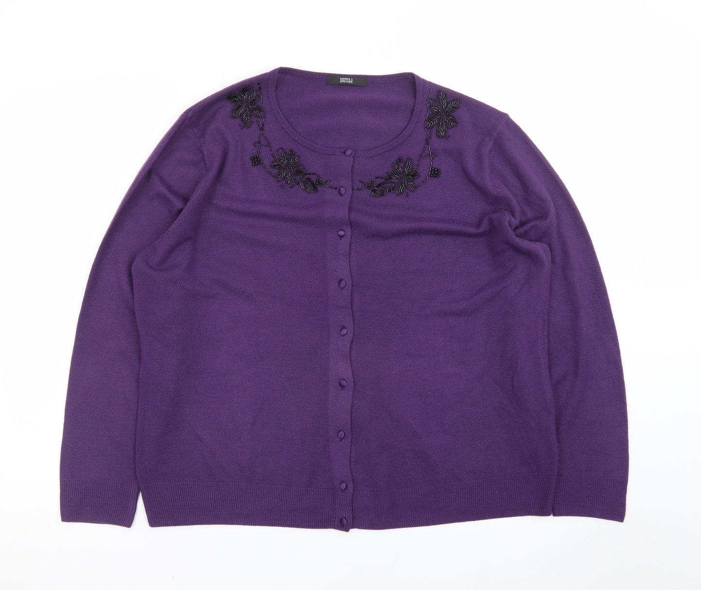 Marks and Spencer Women's Purple Beaded Crew Neck Cardigan Size 22
