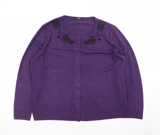 Marks and Spencer Women's Purple Beaded Crew Neck Cardigan Size 22