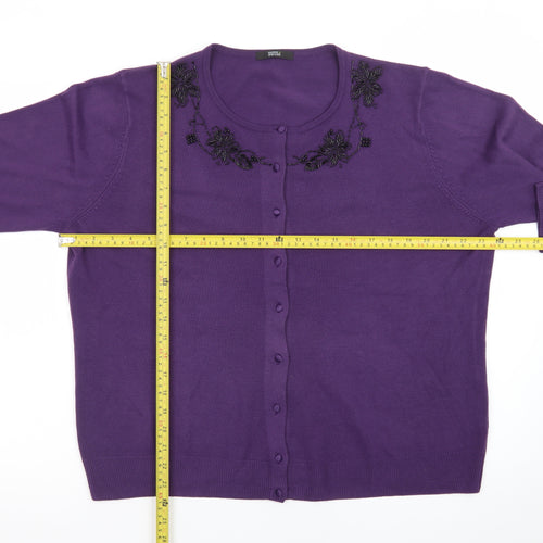 Marks and Spencer Women's Purple Beaded Crew Neck Cardigan Size 22