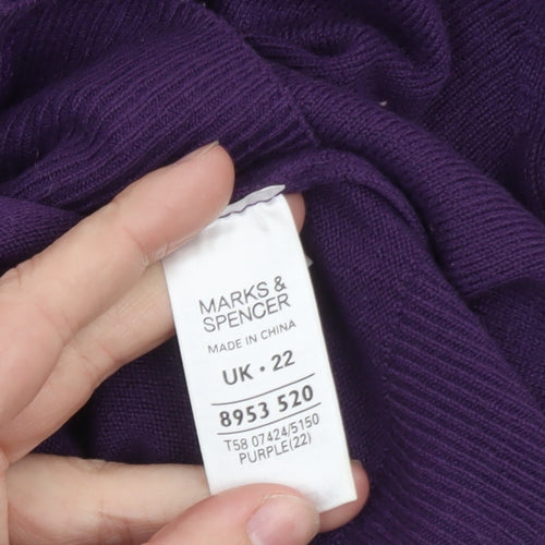 Marks and Spencer Women's Purple Beaded Crew Neck Cardigan Size 22