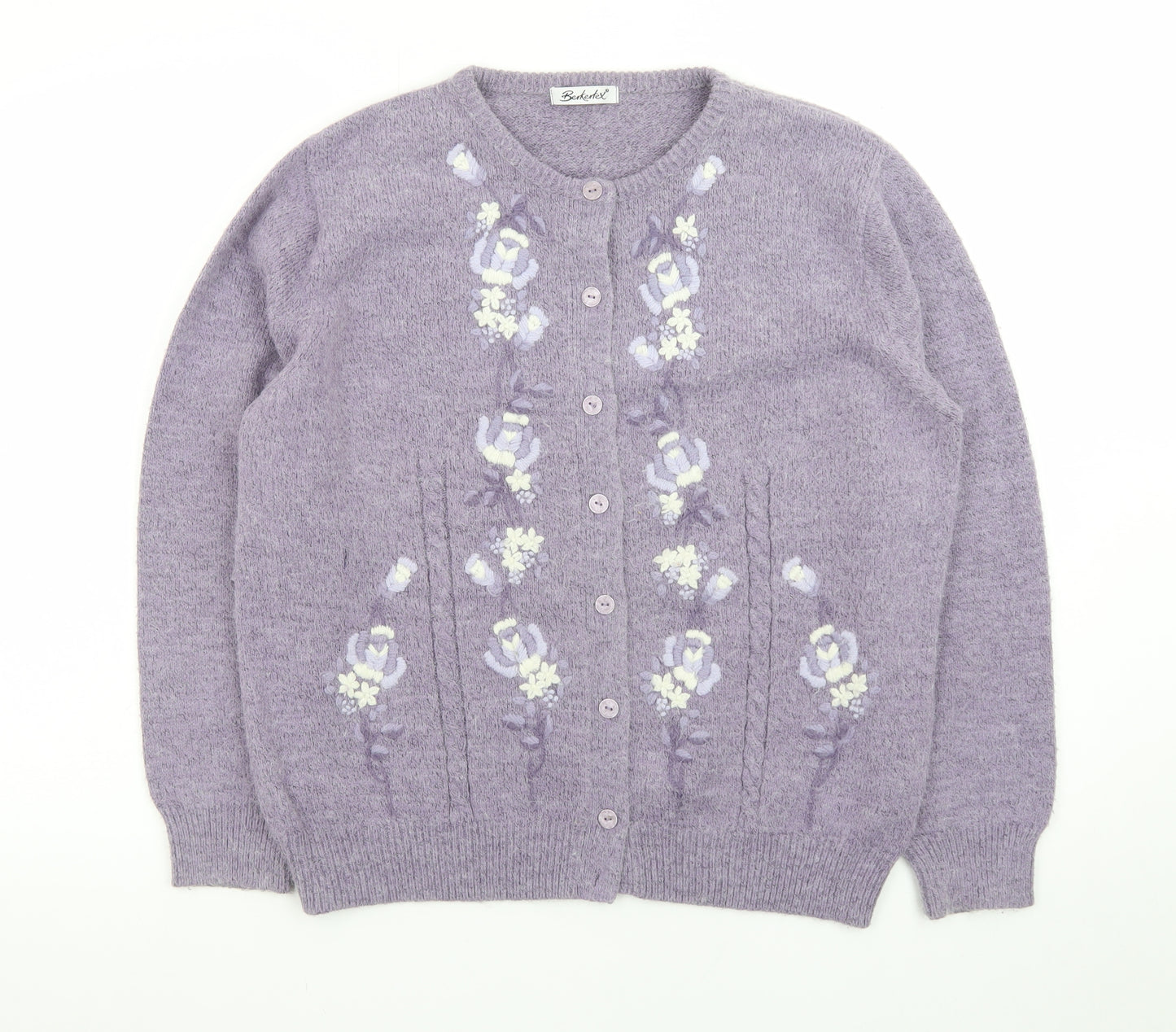Berkertex Women Purple Floral Embroidered Cardigan Size 14-16