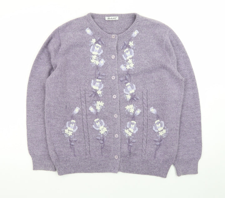 Berkertex Women Purple Floral Embroidered Cardigan Size 14-16