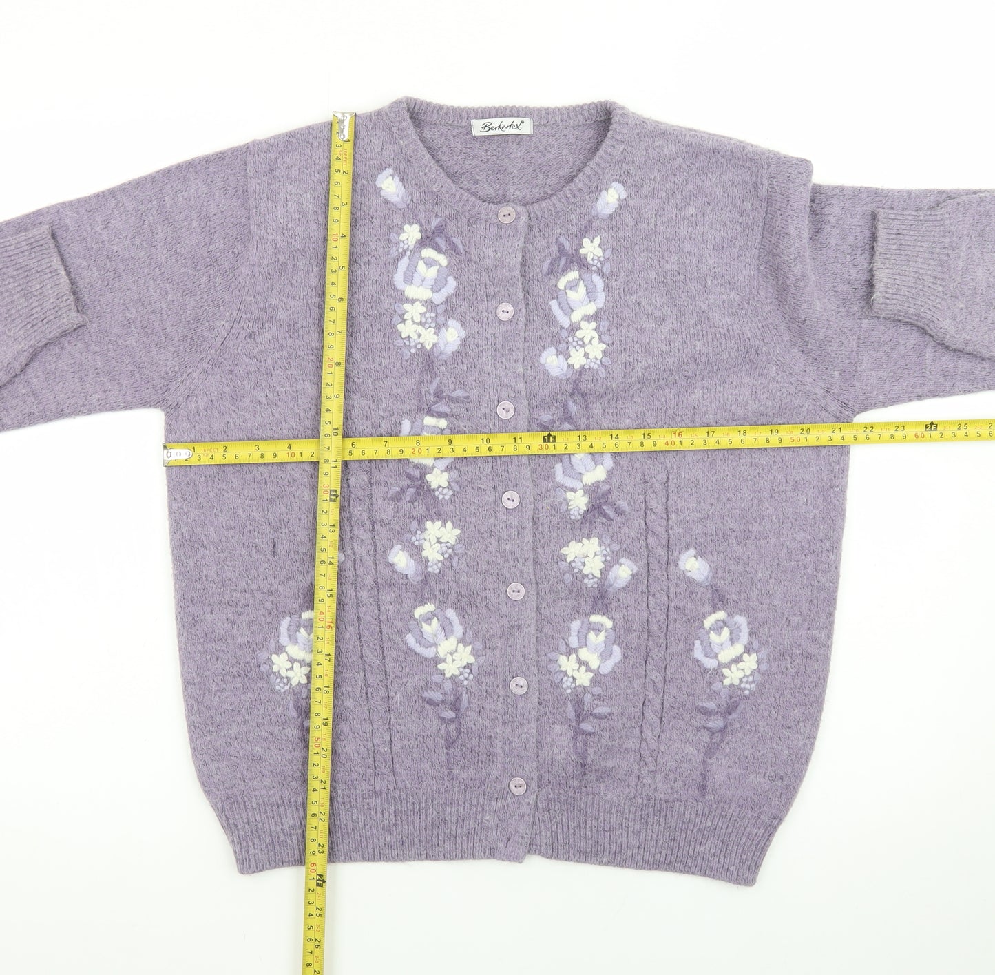 Berkertex Women Purple Floral Embroidered Cardigan Size 14-16