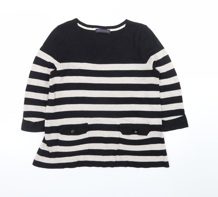 Marks and Spencer Women’s Black Striped Tunic Top UK 12 3/4 Sleeve
