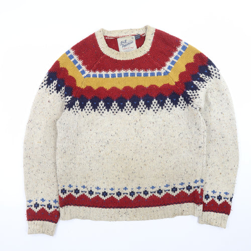 Topman Men's Beige Fair Isle Wool Pullover Jumper Size M