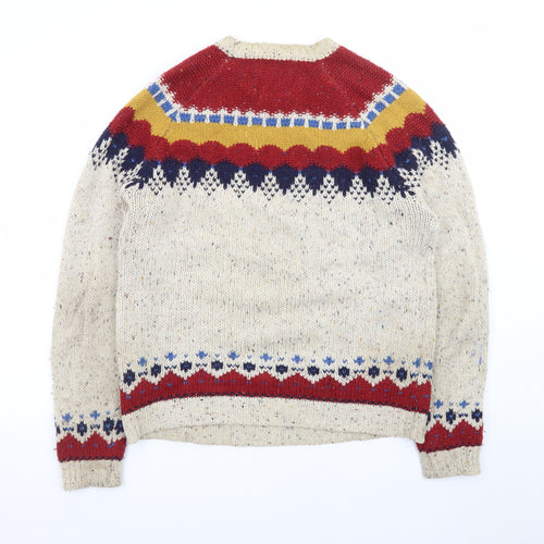 Topman Men's Beige Fair Isle Wool Pullover Jumper Size M