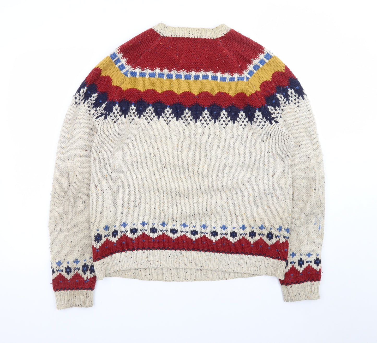 Topman Men's Beige Fair Isle Wool Pullover Jumper Size M