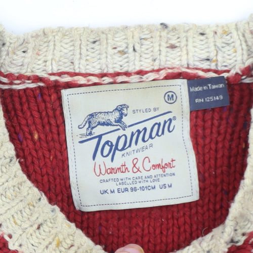 Topman Men's Beige Fair Isle Wool Pullover Jumper Size M