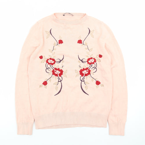 Marks and Spencer Women Pink Embroidered Cotton Jumper Size 6