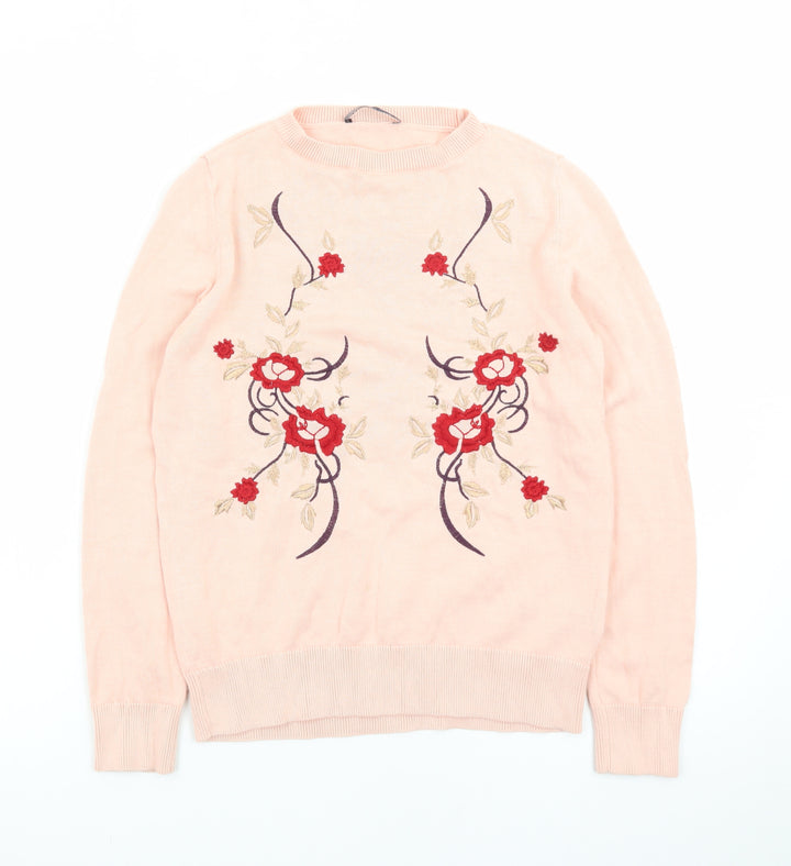Marks and Spencer Women Pink Embroidered Cotton Jumper Size 6