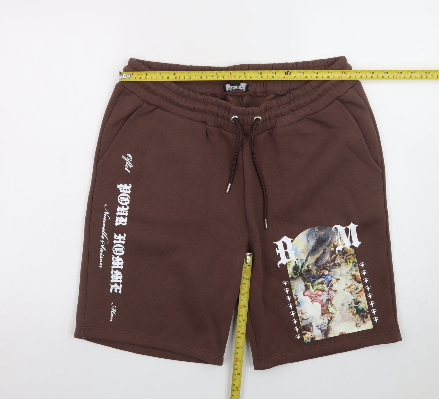 boohooMAN Men’s Brown Art Print Sweat Shorts L Casual Streetwear