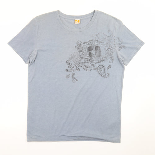BOSS Orange Men's Blue Graphic Paisley Crew Neck Cotton T-Shirt M