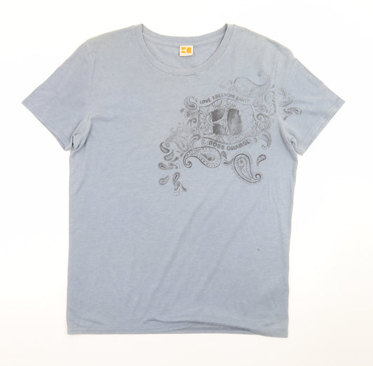 BOSS Orange Men's Blue Graphic Paisley Crew Neck Cotton T-Shirt M