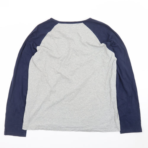 Hawiton Mens Grey Blue Henley Long Sleeve Cotton T-Shirt Size L