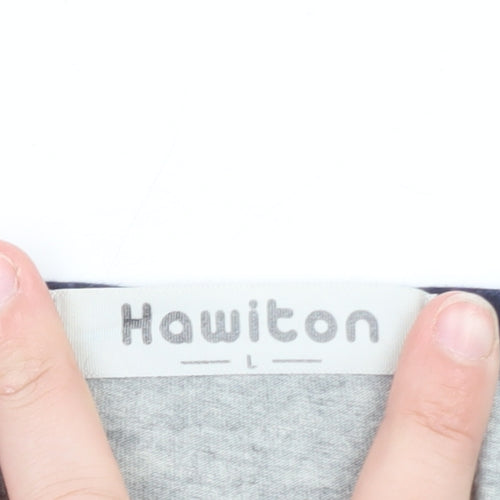 Hawiton Mens Grey Blue Henley Long Sleeve Cotton T-Shirt Size L