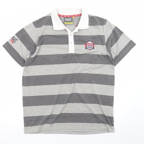 Everlast Men's Grey Striped Polo Shirt Size M Collared Sports Casual